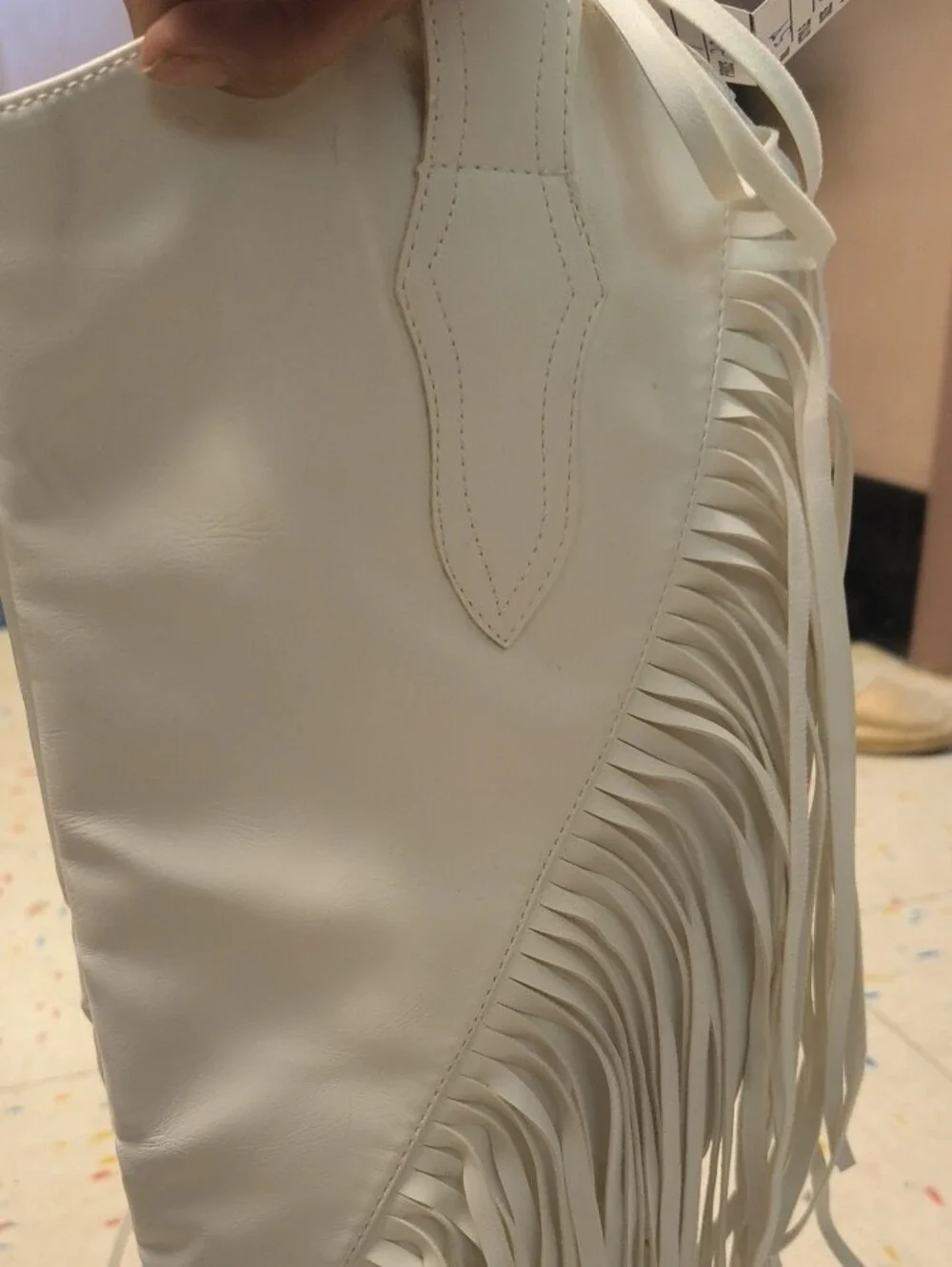 Pierre Dumas White Fringe Over-The-Knee Western Boots